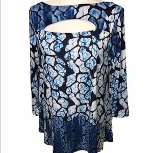 Patchington Pullover Blue & White Stretch Blouse szLg